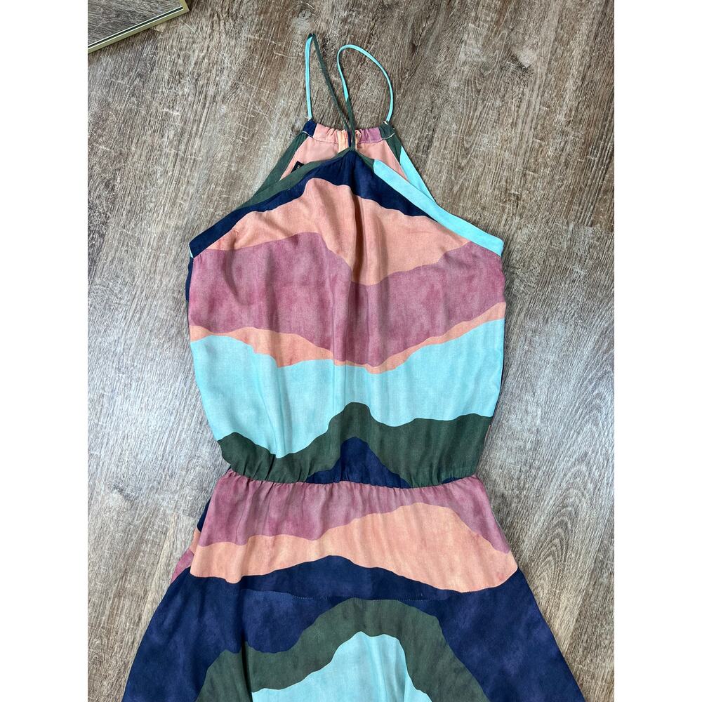 Vix Paula Hermanny Multicolor High Neck Swing Dress Flowy Midi - Picture 4 of 9